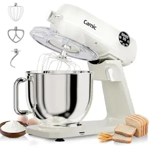 White Camic 8.45 QT all metal stand mixer with digital timer and tilt-head design