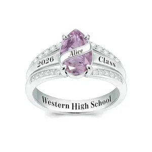 Dorunmo pear cut birthstone ring with split shank, customizable engraving