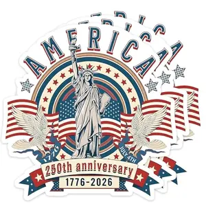 Three vintage-style 250th anniversary stickers with Statue of Liberty and eagle