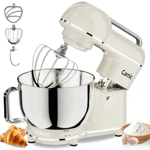 White Camic 7.45 QT stand mixer with top carry handle and splash guard