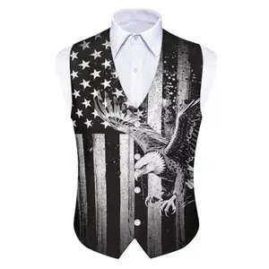 Biyejit eagle American flag vest with notched lapels for groomsmen